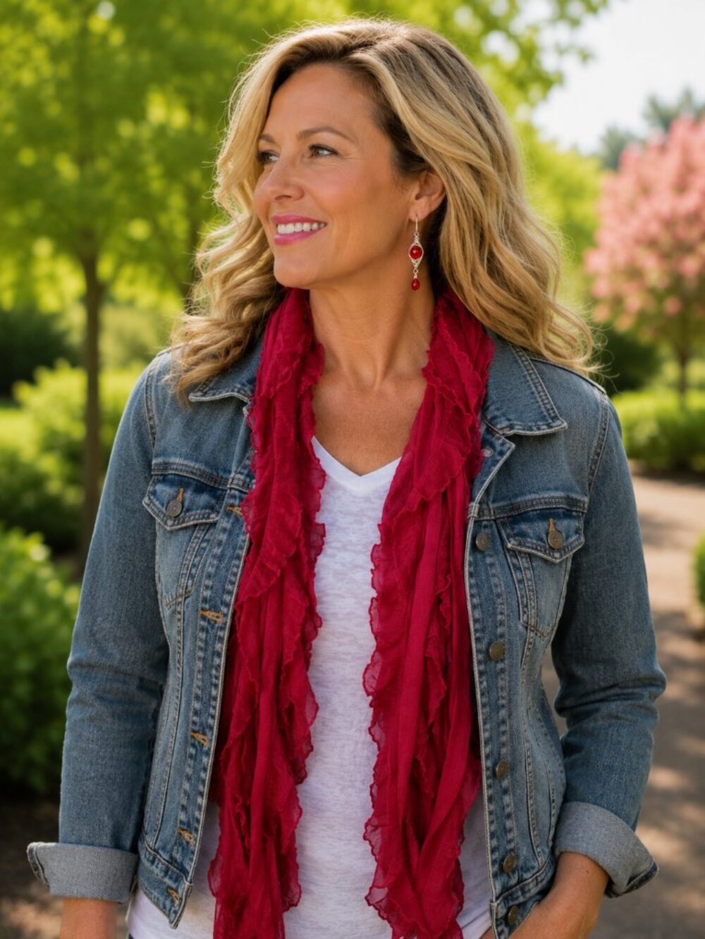 Red Flutter Scarf Lightweight Women Accessory M…